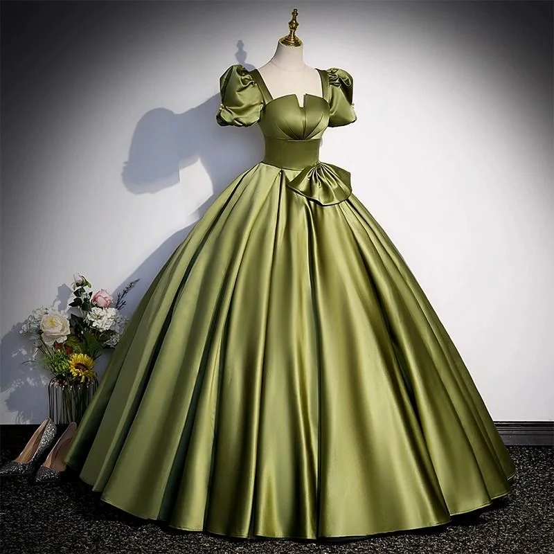 High Quality Floor-length Vintage Green Ball Gowns for Women Evening Party  Dress With Short Sleeve Lace-up Quinceanera Gown