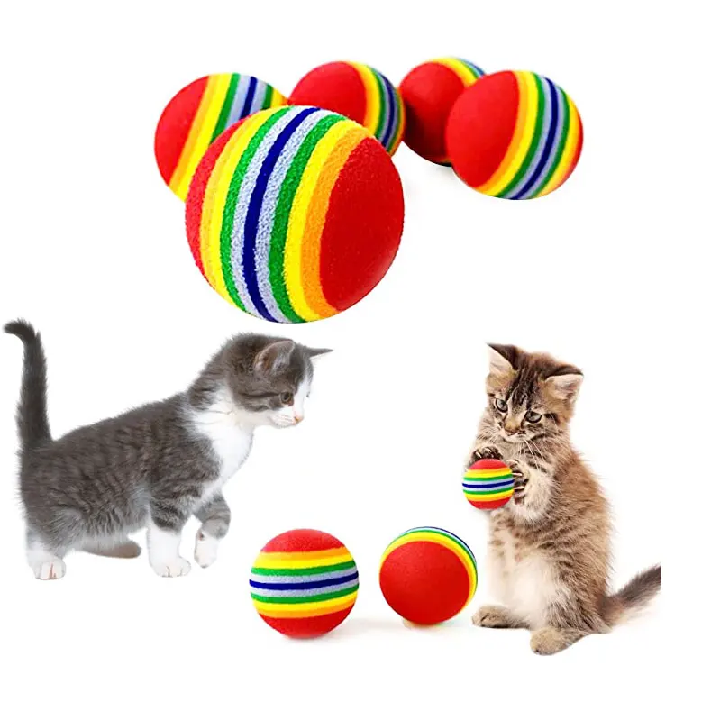 Бесплатный образец, красный Радужный мягкий мяч из пенопласта, интерактивный для домашних кошек