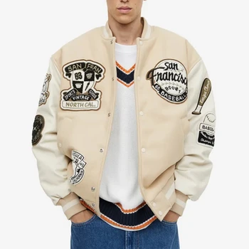 OEM Custom Fashion Varsity Jackets 100% Cotton Loose Fit Baseball Jacket Printed Letter Winter Jacket Men
