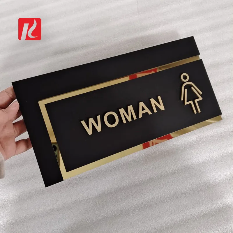 Custom Restroom Sign Acrylic Stainless Steel Bathroom Toilet Washroom Door Sign Self-adhsive Unisex Men Women Restroom Logo Sign