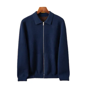 Autumn Winter Men's 100% Cashmere Padded Cardigan with Zipper Breathable Knitted Shirt Collar Sweater Jacket