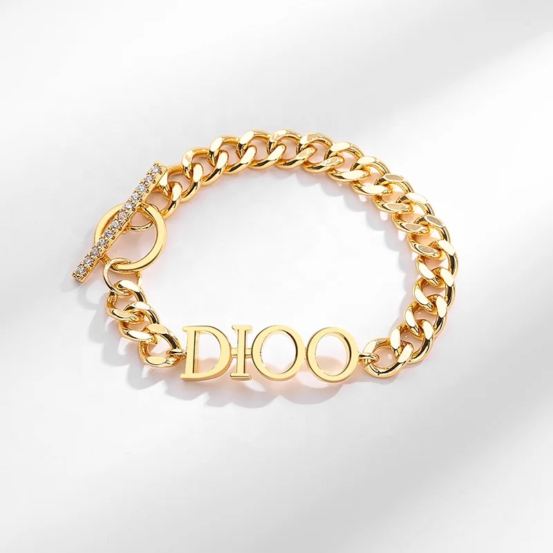 Fashion Cuban Chain with Letter Famous  Brands Jewelry Bracelets 18K Gold Copper Designer Bracelet Femme Jewelry