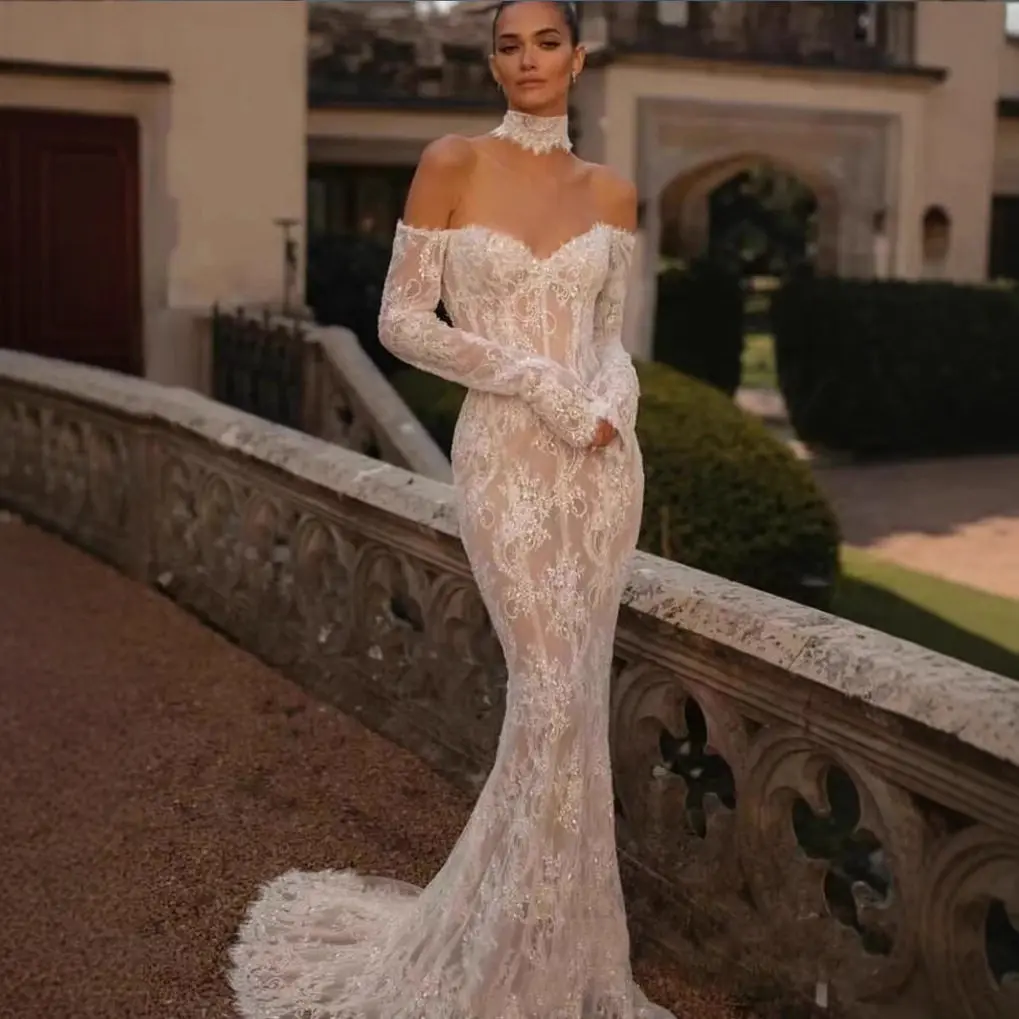 lace wedding dress fishtail Strapless Beaded Lace Mermaid Wedding Dress