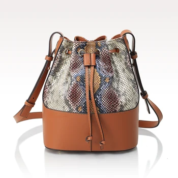 100% Genuine Leather Ladies Handbag Fashion Luxury Snake Pattern Custom Bucket Bags For Women