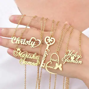 Online Customizable 14K Stainless Steel Letter Necklace Personalized Name Pendant Chains Style for Women and Men