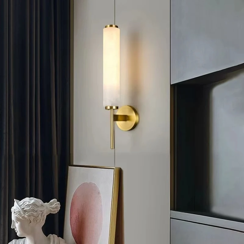 product modern luxury living room bedroom villa bedside copper marble wall sconce light fixture decorative thin bathroom mirror lamp-41