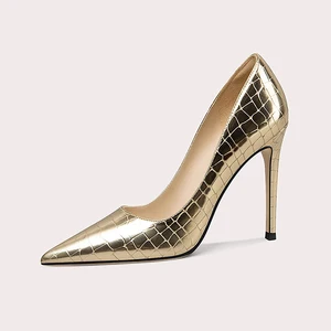 Dropshipping 2026 Luxury Women's High Heels Designer Sexy Pumps Customized Logo Upper Material PU Gold High Top Slip-On Pointed