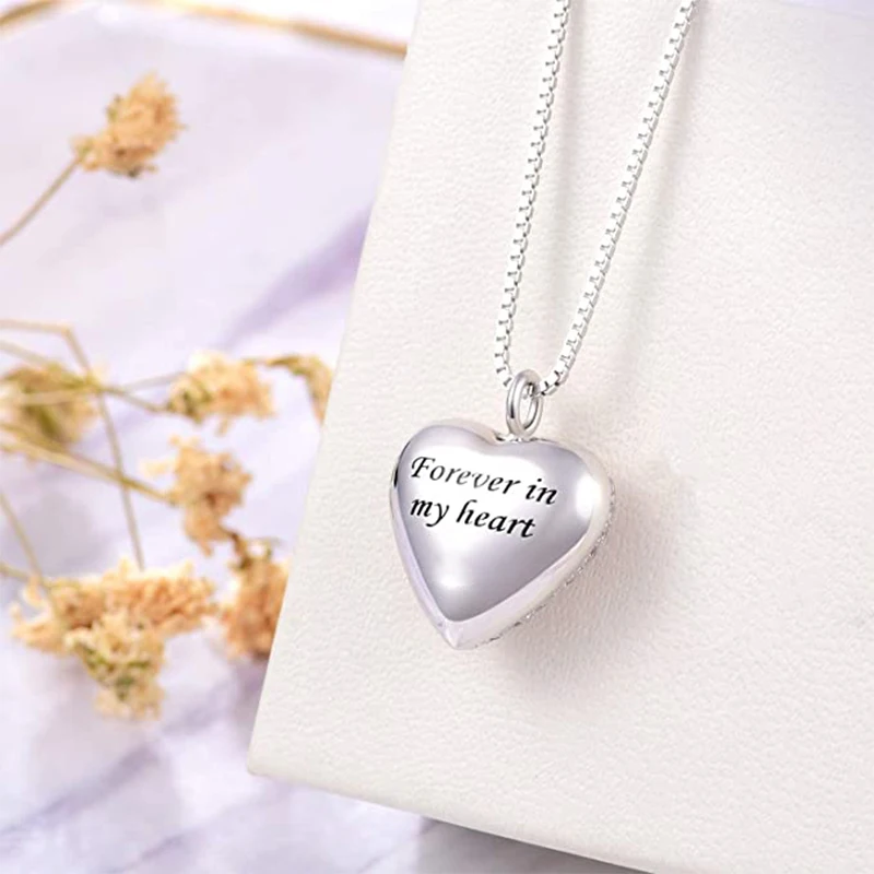 Fashion Cremation Necklace Heart Urn Pendant with CZ for Pet Dog Cat Human Ashes Keepsake Memorial Jewelry Gift for Women Men