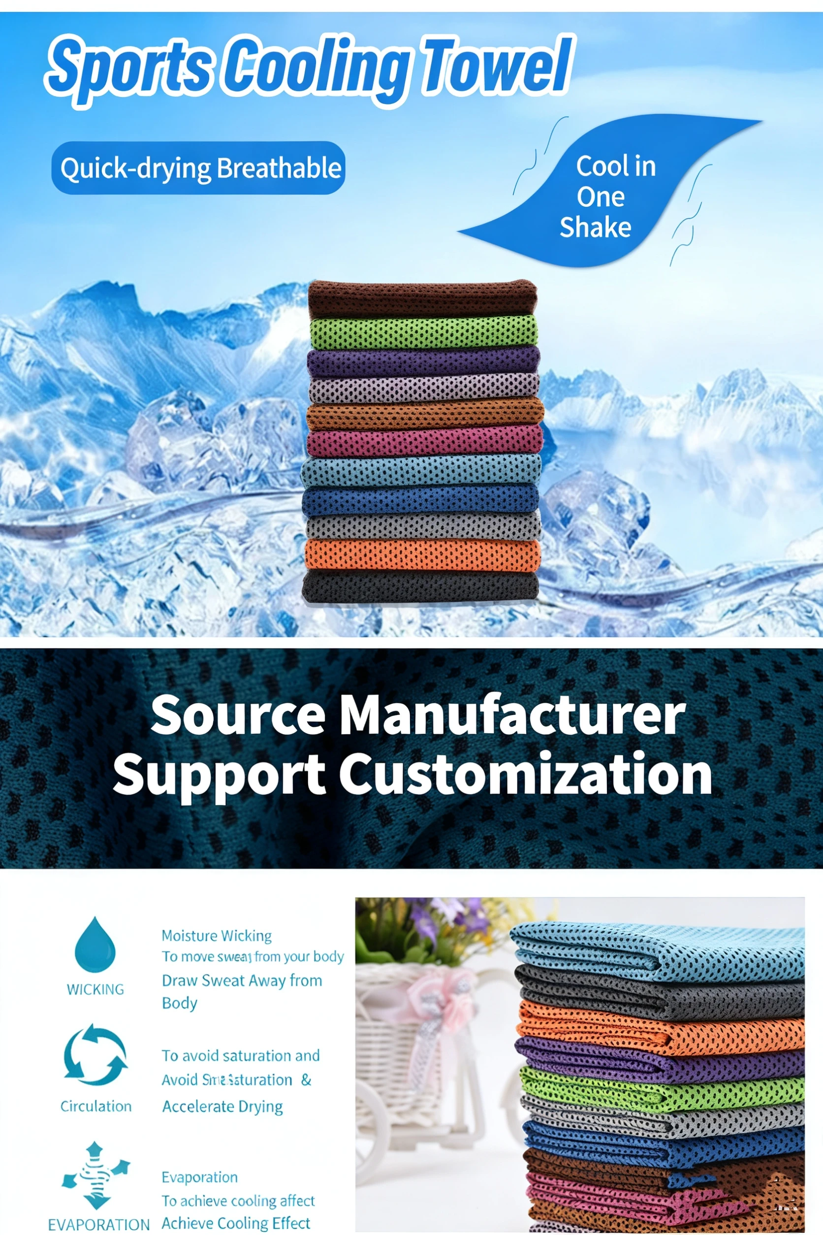 Multi-functional Cooling Towel-Quick-Dry Sweat-Absorbing Gym & Sports Ice Towel with Custom Logo preview 6