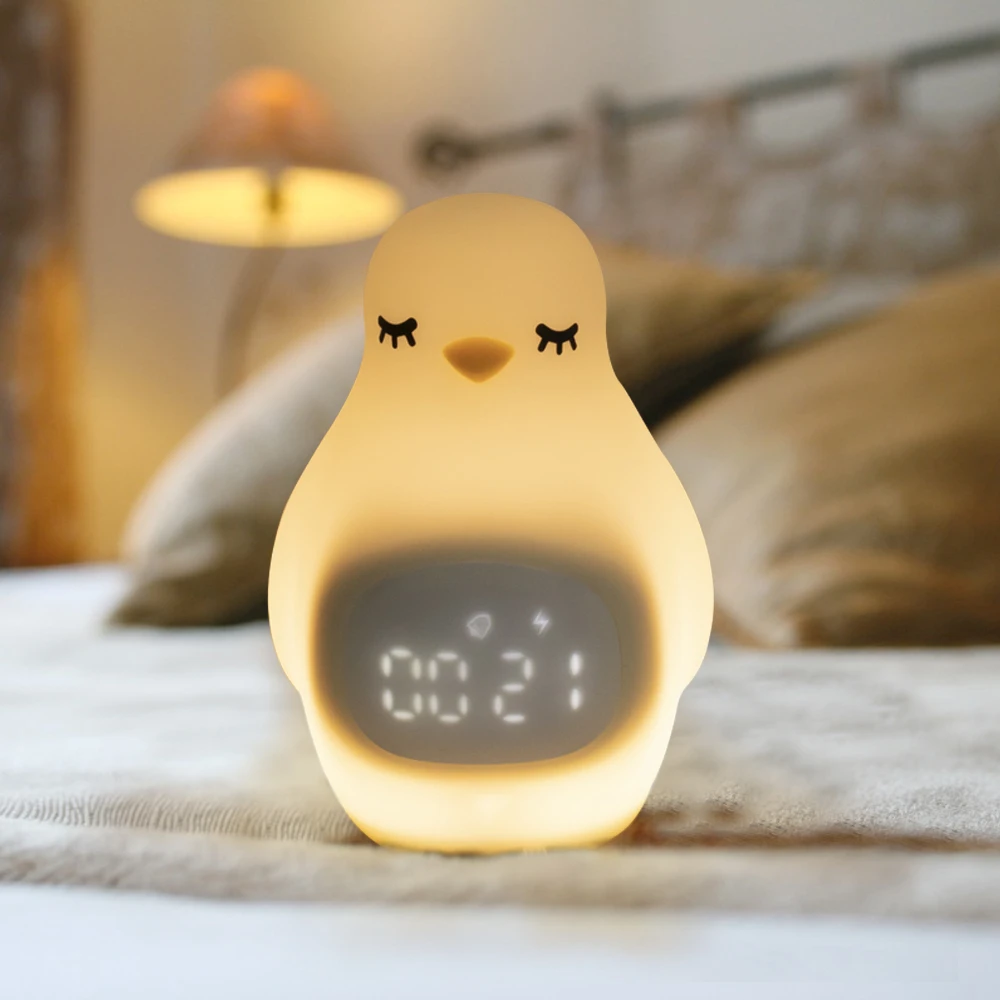 
 Новинка, детский тренировочный Пингвин, 3D светодиодный силиконовый ночник, умная цифровая зарядка, декоративный Будильник для детей  