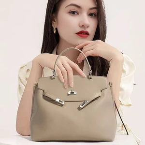 A-115 High-Grade Genuine Leather Zipper Handbag Custom Women's Elegant Large Capacity Luxury Handbag Women