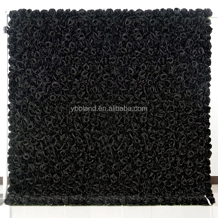 K13 Custom 3D Roll up Fabric Fake Flower Wall Panel Backdrop Black Silk Rose Artificial Flower Wall for Wedding Home Salon Decor