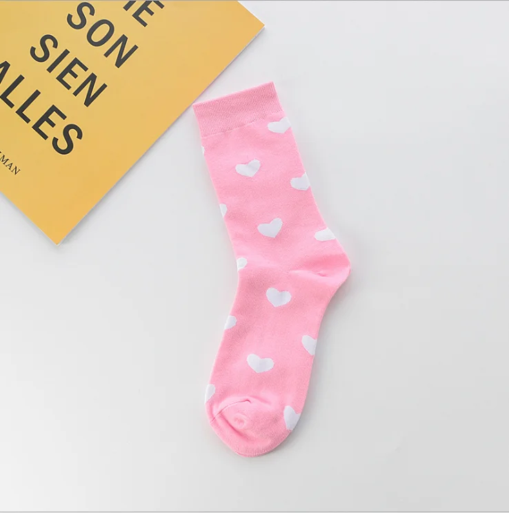 HF women color heart shape long tube versatile college style stockings socks