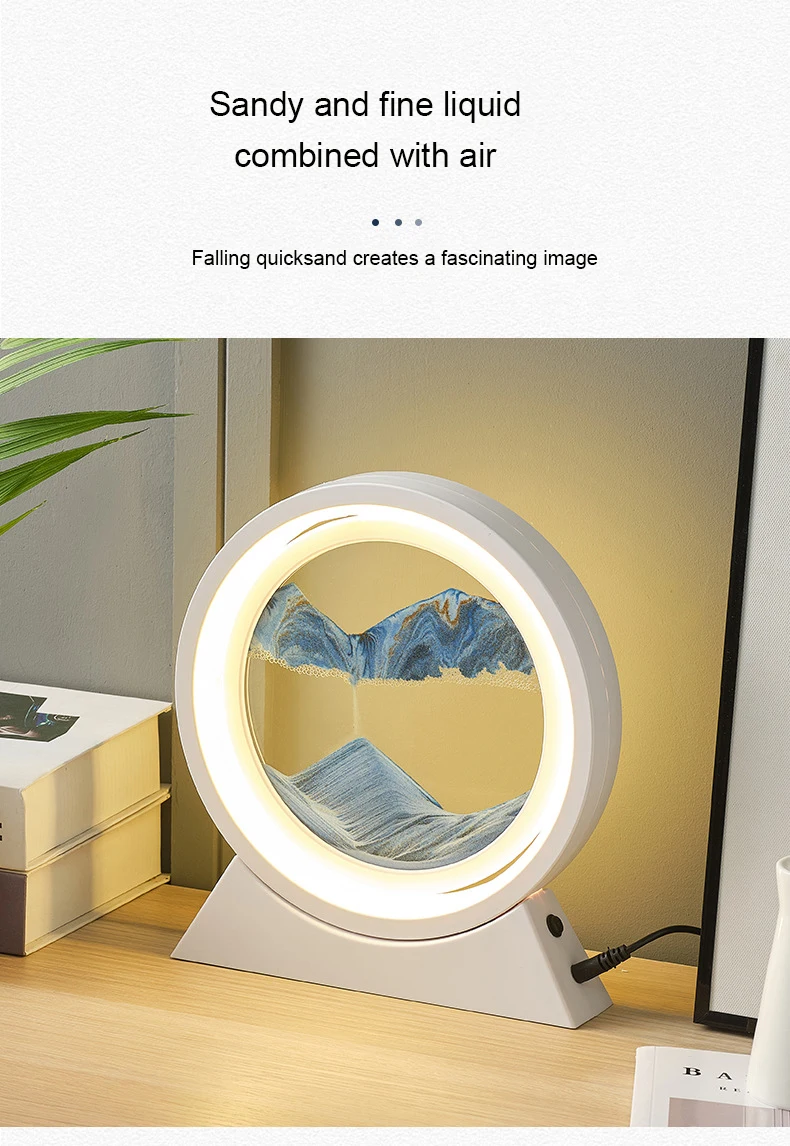 Creative Quicksand Painting Hourglass Relaese Stress and Anxiety Indoor Desktop 3D Sand Painting Dynamic Sand Painting LED Lamp