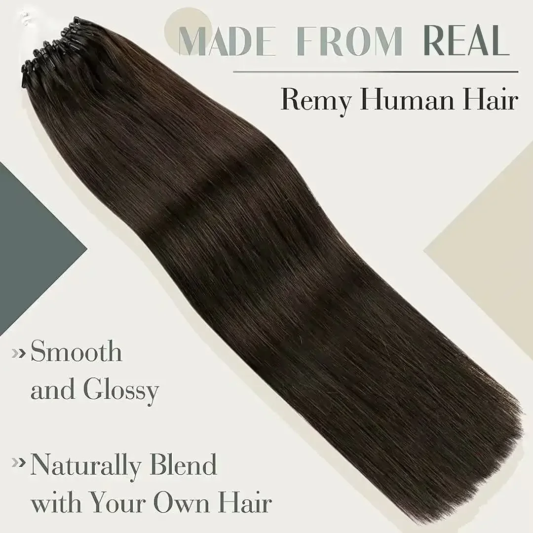Extensions de cheveux Micro Loop 16-26 pouces 100% cheveux humains Remy raides couleur marron foncé pour femmes 50 100g_voghion.com
