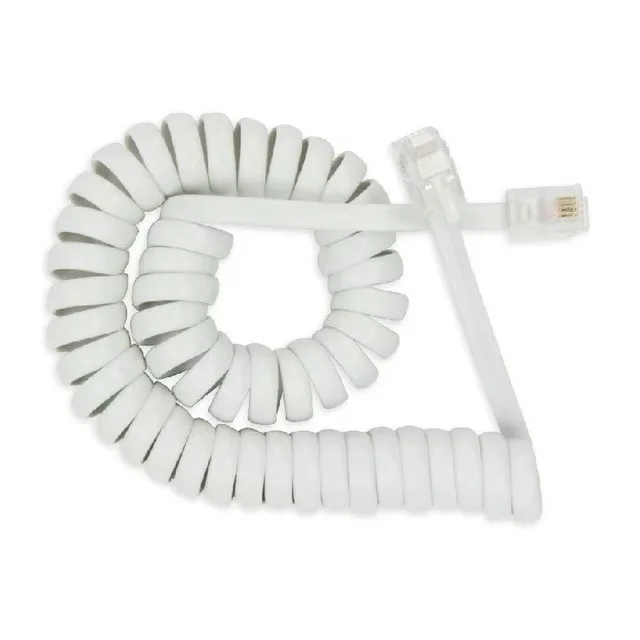 Jue Hong White PVC Spiral Cable RJ9 4p4c Telephone Handset Cord CAT3 4P4C Coiled Cord with Black Telephone Spiral Cable