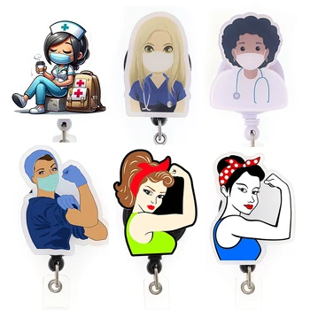 Customized Acrylic Badge Holder Nurse Doctor Medical Plastic Retractable Badge Reel For Nurse Accessories