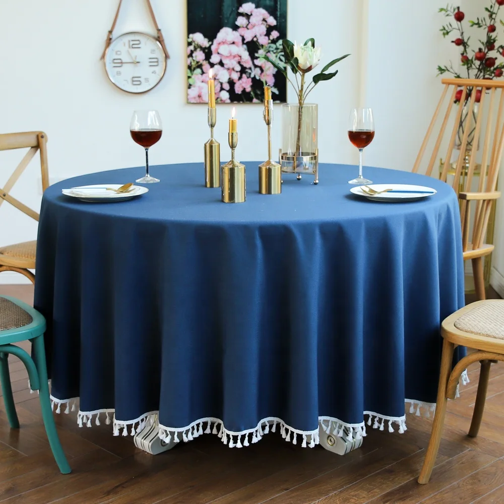 Navy Blue Big Round Table Covers Party Wedding Tablecloth With Tassel Buy Table Covers Party Wedding