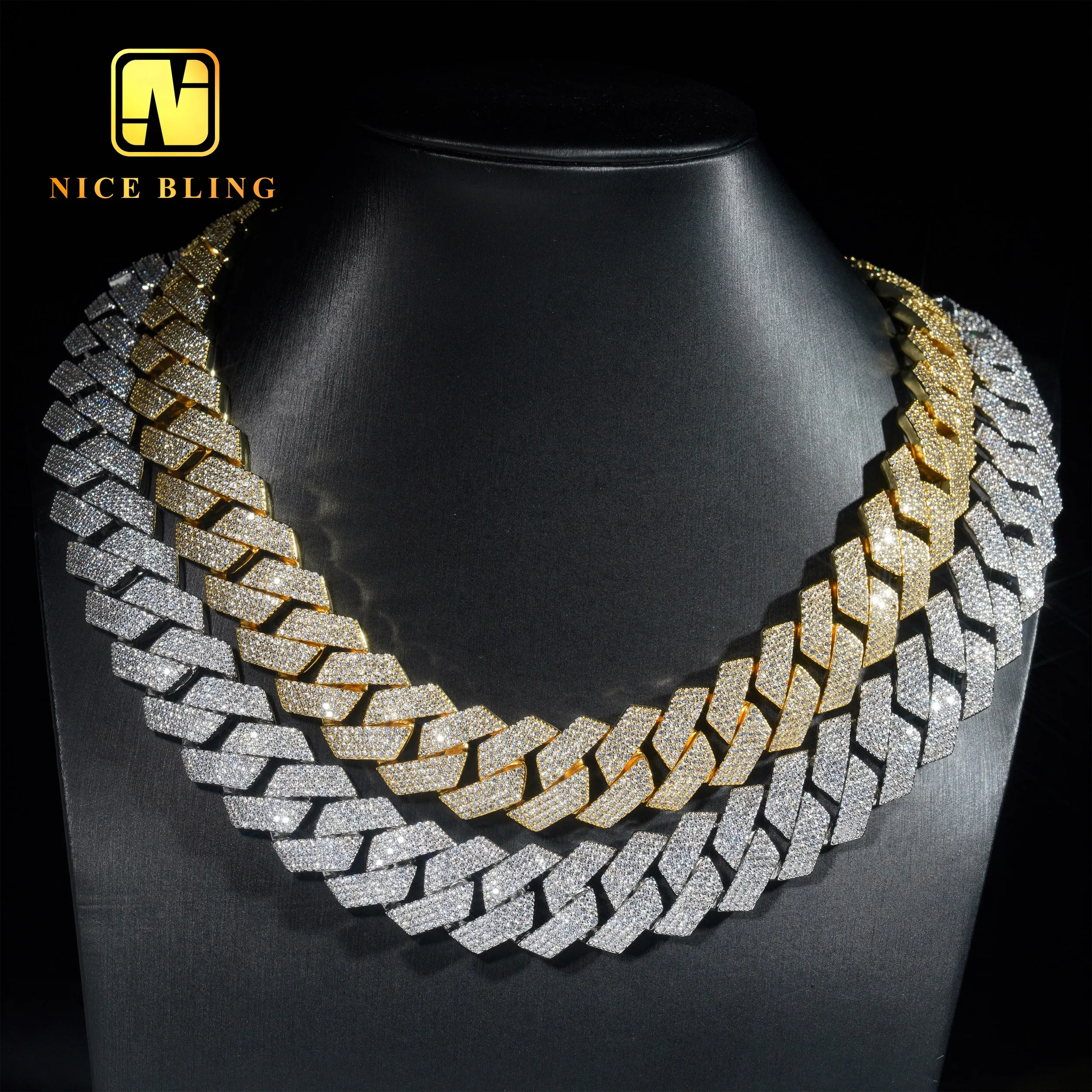 Luxury 18k Gold Plated Men Cuban Link Chains Iced Out Rows Hip