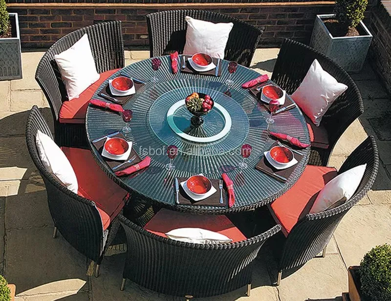 Outdoor Dining 12 Seater Dining Table Round Teak Garden Dining Set