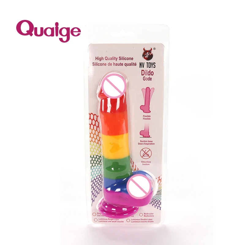Colorful 8.1in Rainbow Dildo with Strong Suction Cup - 100% Waterproof LGBT  Sex Toy for Gays and Lesbians