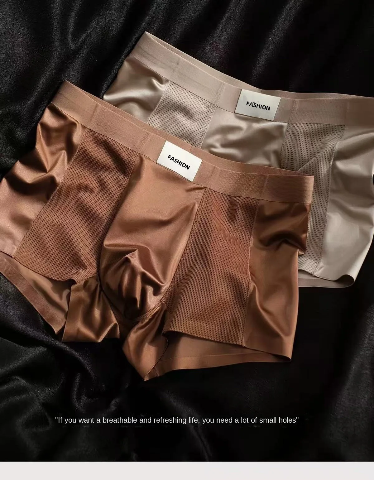 Summer Cool Satin Men's Underwear Breathable Mesh Comfortable Mid-Rise Bacteriostatic Thin Ice Silk Boxers for Men