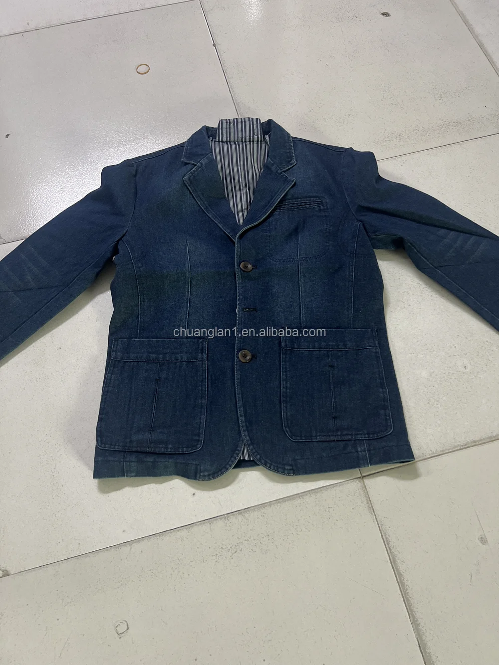 Men’s Casual Denim Blazer Jacket – Long Sleeve Slim Fit Suit Coat – UK Size XL