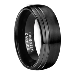 Coolstyle Jewelry Wholesale 8mm Domed Offset Line Polished Black Tungsten Ring for Men Women Fashion Wedding Band Comfort Fit