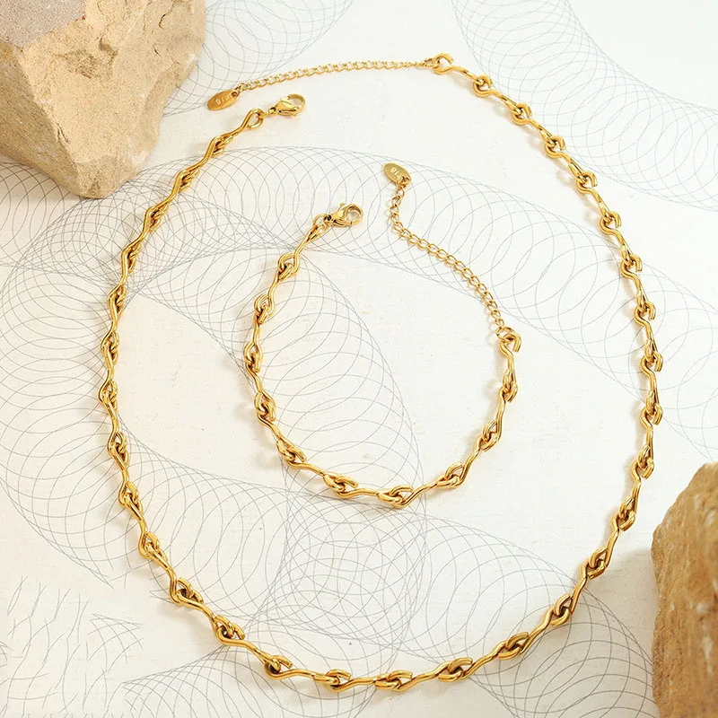 18k Gold Plating Stainless Steel Hook Chains Necklace Non Tarnish Titanium Steel Chains Bracelet