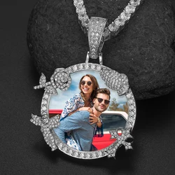 42mm Circle Custom Hip Hop Photo Pendant Gold Plated Brass