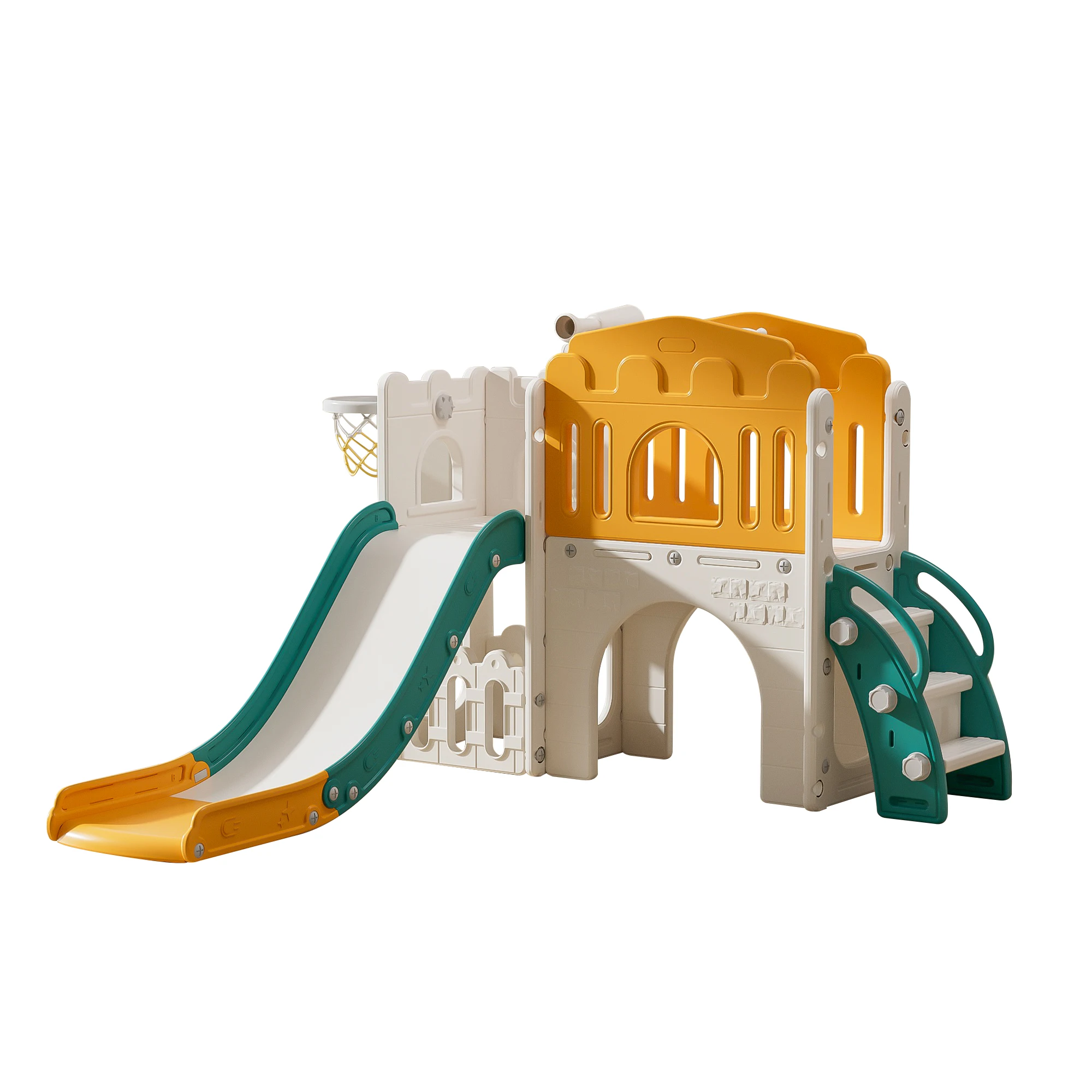 TWOLIIN Toboggan 4 En 1 Pour Enfant (1-5 Ans) : Glissière, Balançoire, Panier De Basket Et échelle – Aire De Jeux Intérieur/extérieur Stable
