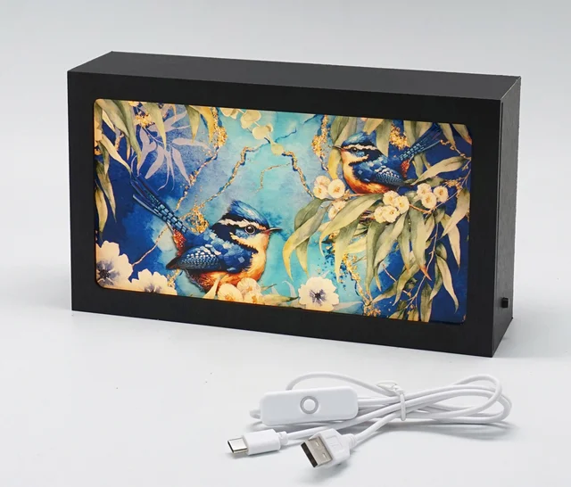 Battery or Cable-charged Tabletop and Wall-mount Artistic Design LED Block with Changeable Slides Including Type-C USB Cable
