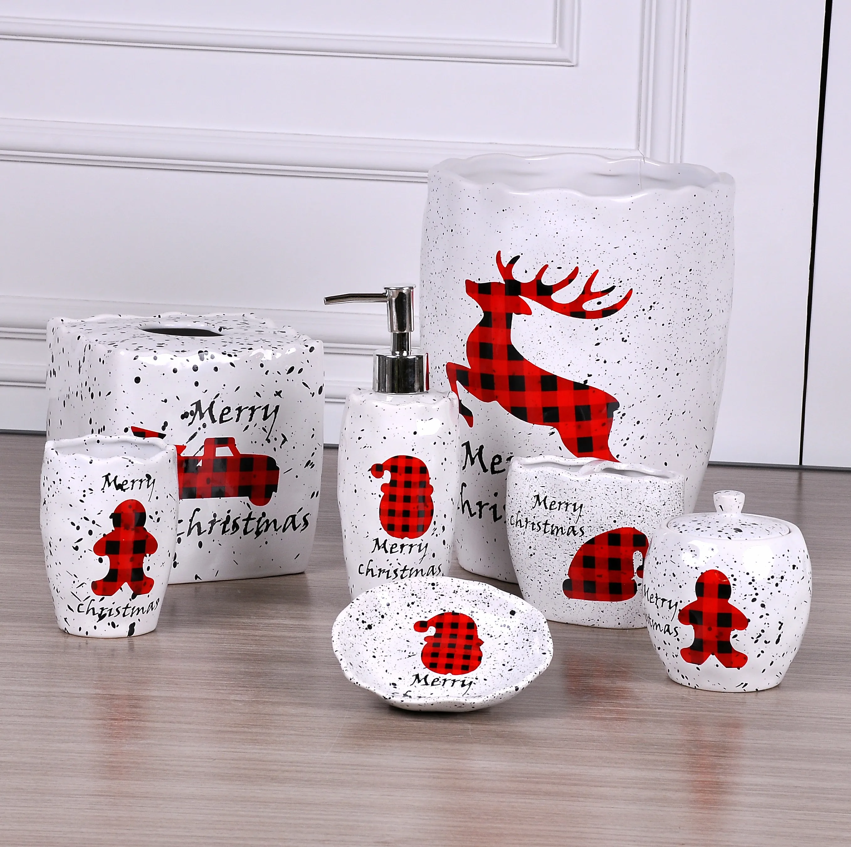 Jia Shun Hotel Bathroom Products Christmas Theme 7 Pieces White Ceramic Bathroom Accessories Set Buy Bathroom Accessories