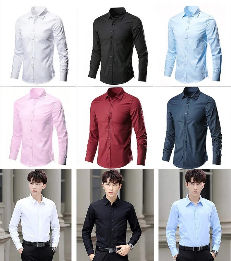 Men Office Formal Shirts Cheap Clothes Solid Color New Fashion Button ...