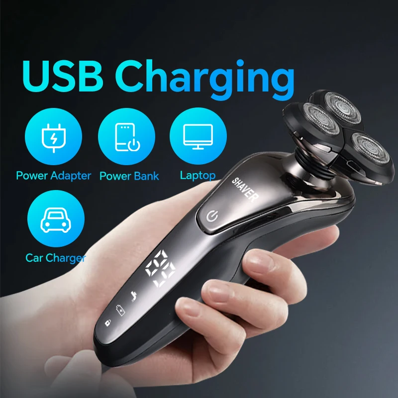 Men's Sleek Electric Shaver Three-Blade Floating Beard Full Body Washing Function USB Charging Easy-to-Use for Household RV Use factory
