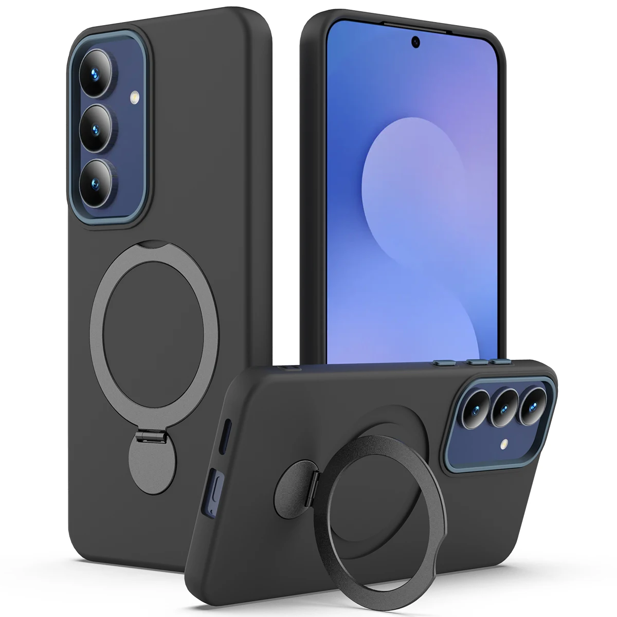 Magnetic Rotating Ring Stand Case for Samsung Galaxy A17 5G / A26 5G Liquid Silicone Soft Back Cover with Grip