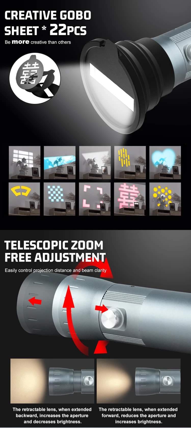 zsyb product 10w mini aluminum alloy contrast lighting 7800mah gobos light patterns photography ambient fill light-11