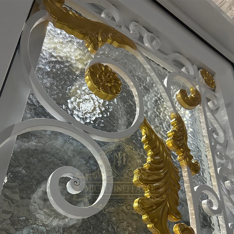 Modern Design Decorative Double Iron Security Door White Wrought Iron Main Front Entry Door