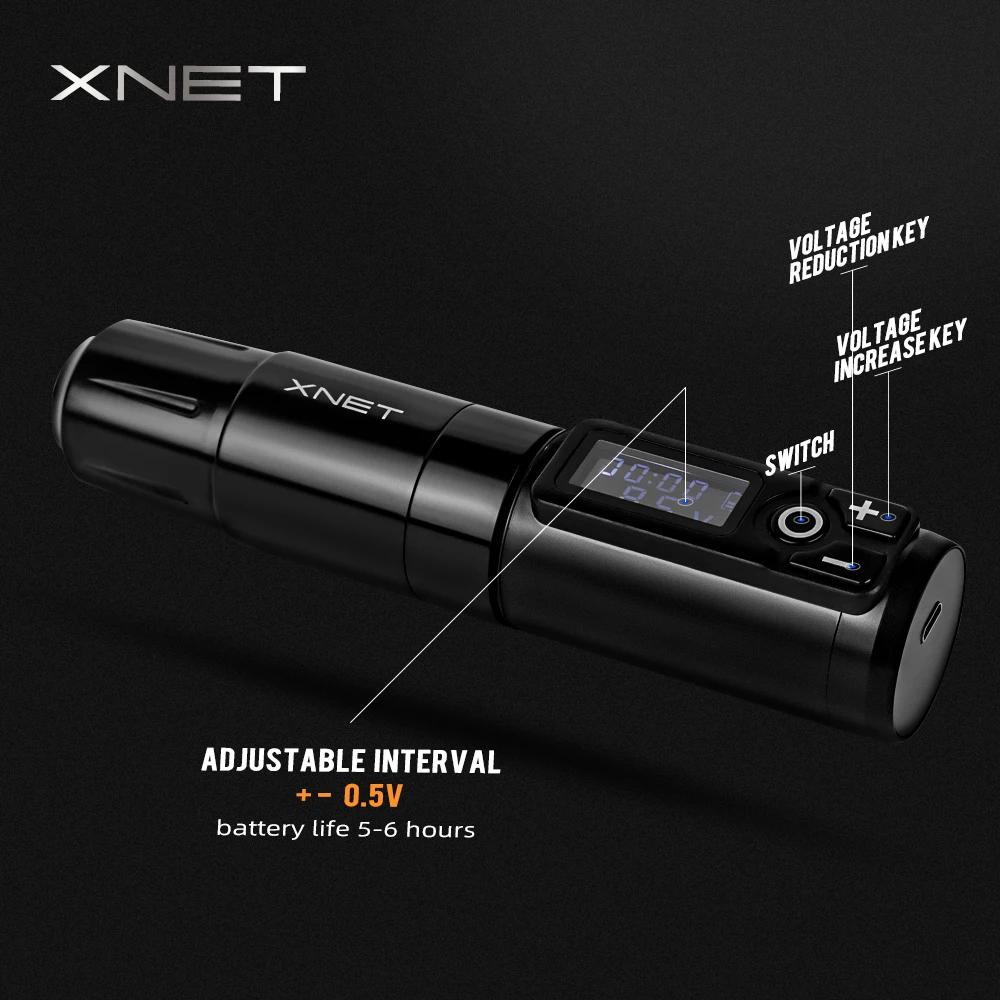 Mast Saber Wireless Battery Pen Rotary Tattoo Machine – LED Display, Black, Model WQP-008