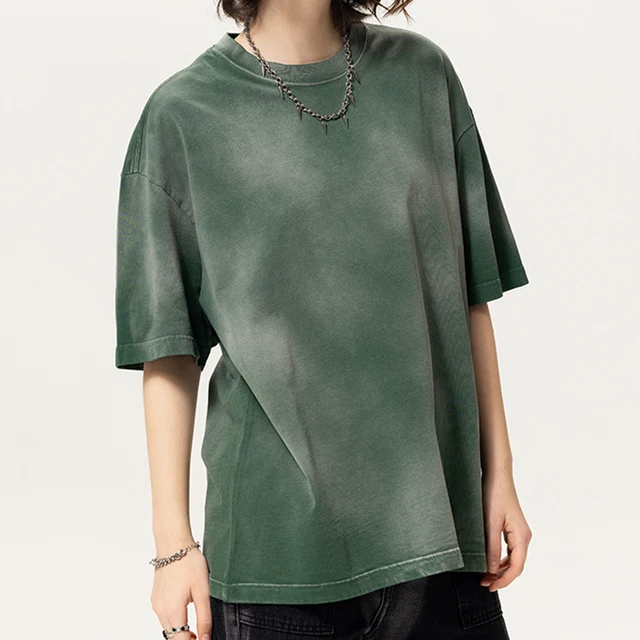 Wholesale Unisex Heavyweight 100% Cotton T-Shirt American Style Washed Sprayed Monkey Design Macaron Color Series Plain Women