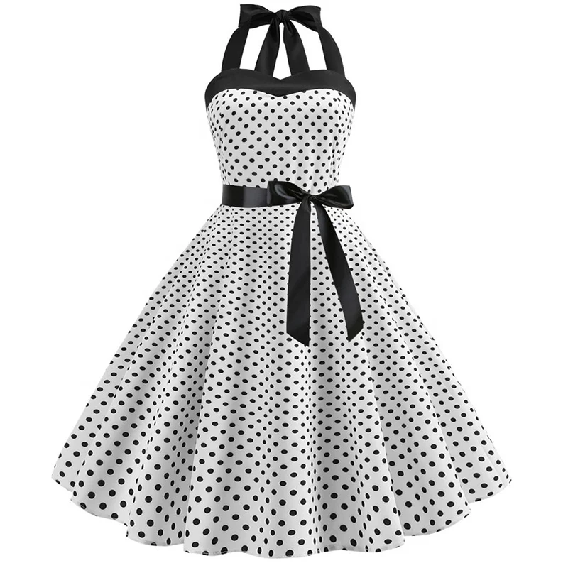 Topdress Women's Vintage Polka Dot Halter Dress - 1950s Retro Cocktail Dress (Black Dot, Large) - View #4