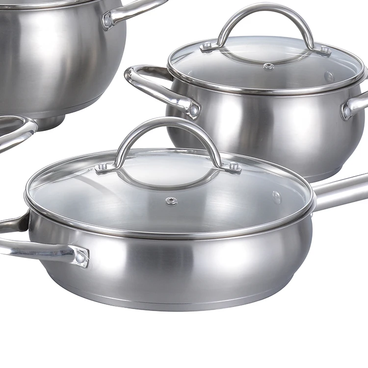 12Pcs Stainless Steel Cooking Pot Non-Stick Pan Cookware Sets With Glass Lid manufacture