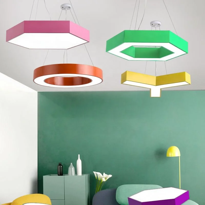 Hexagonal LED Pendant Light 48W 60cm Colorful Shell Ceiling Lamp Kindergarten Classroom Children's Playground LED Pendant Light