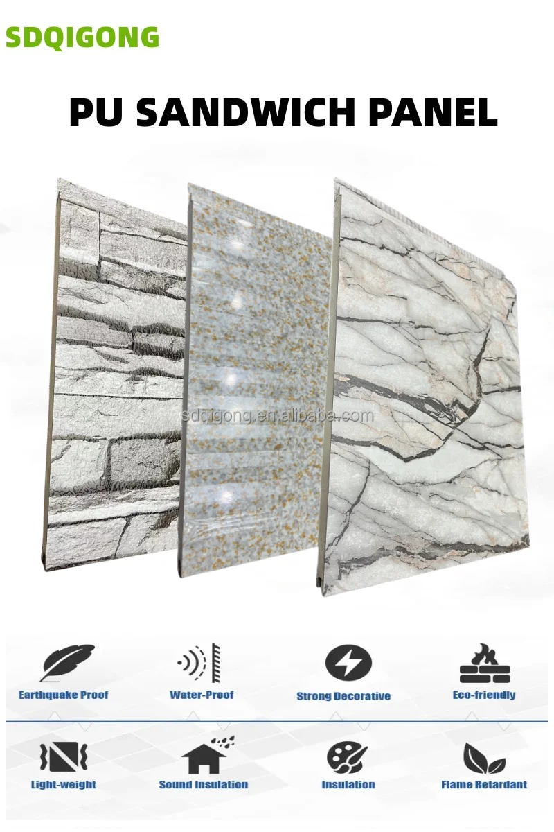 Nature Stone Marble Polyurethane Sandwich Panel Metal Steel Carved Insulated PU Foam Exterior Wall Cladding Panels details