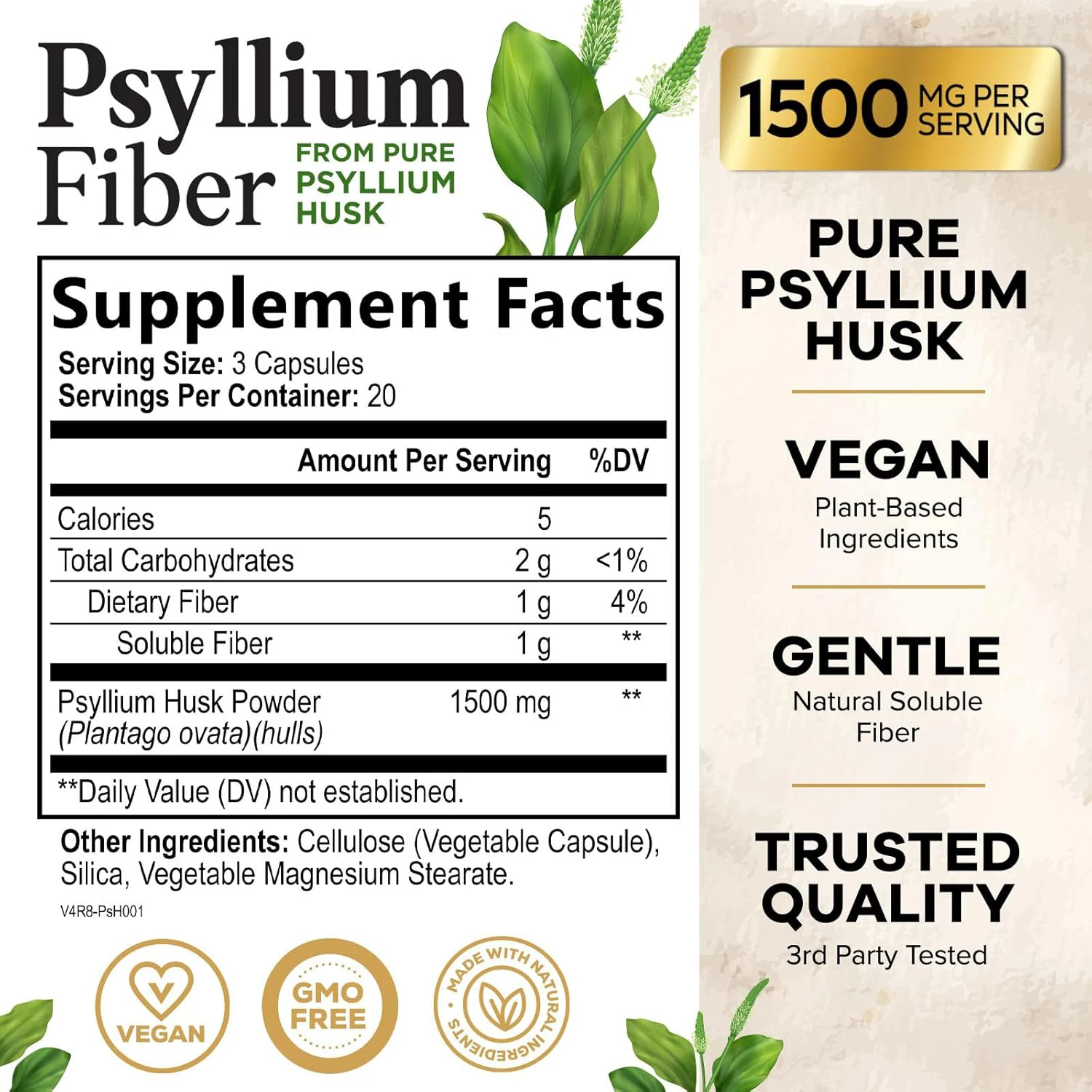 Biochealth GMP OEM Psyllium Husk Capsules - Best for Hair Growth, Younger Looking Skin & Face, Bladder Control Supplement
