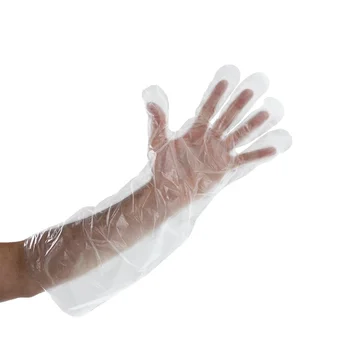 Healifty Disposable Soft Plastic Film Gloves Transparent Long Arm Veterinary