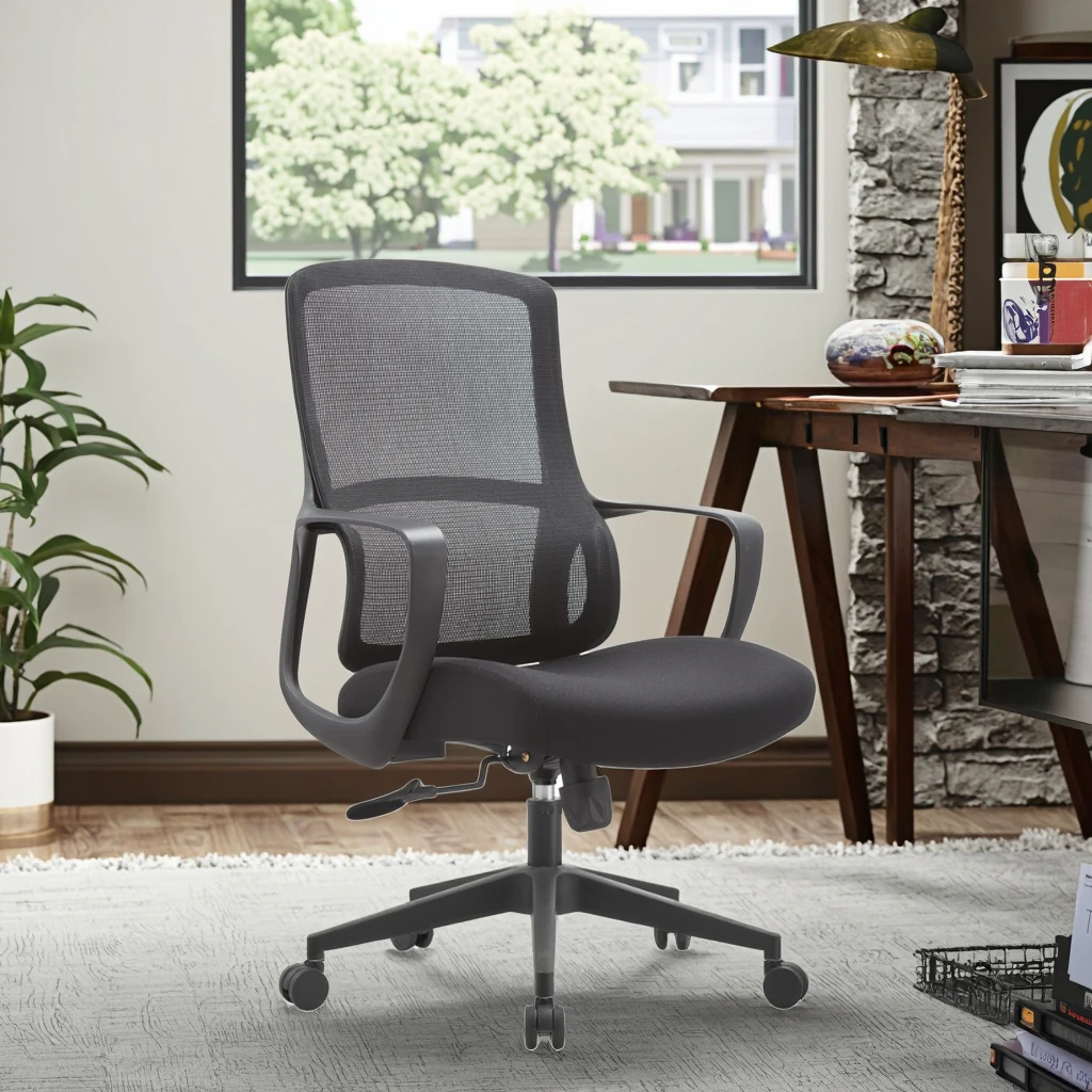New Arrival JYG-Bell B Black Rubber Ergonomic Executive Office Chair Butterfly Base Breathable Fixed Armrest Adjustable Height 4