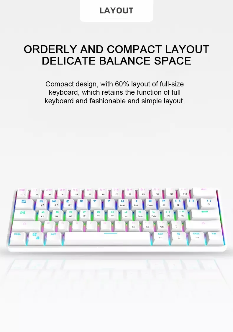 New Color FV-DK61 Keyboard Wired BT Dual Mode Gaming Mechanical 61 Keys ...