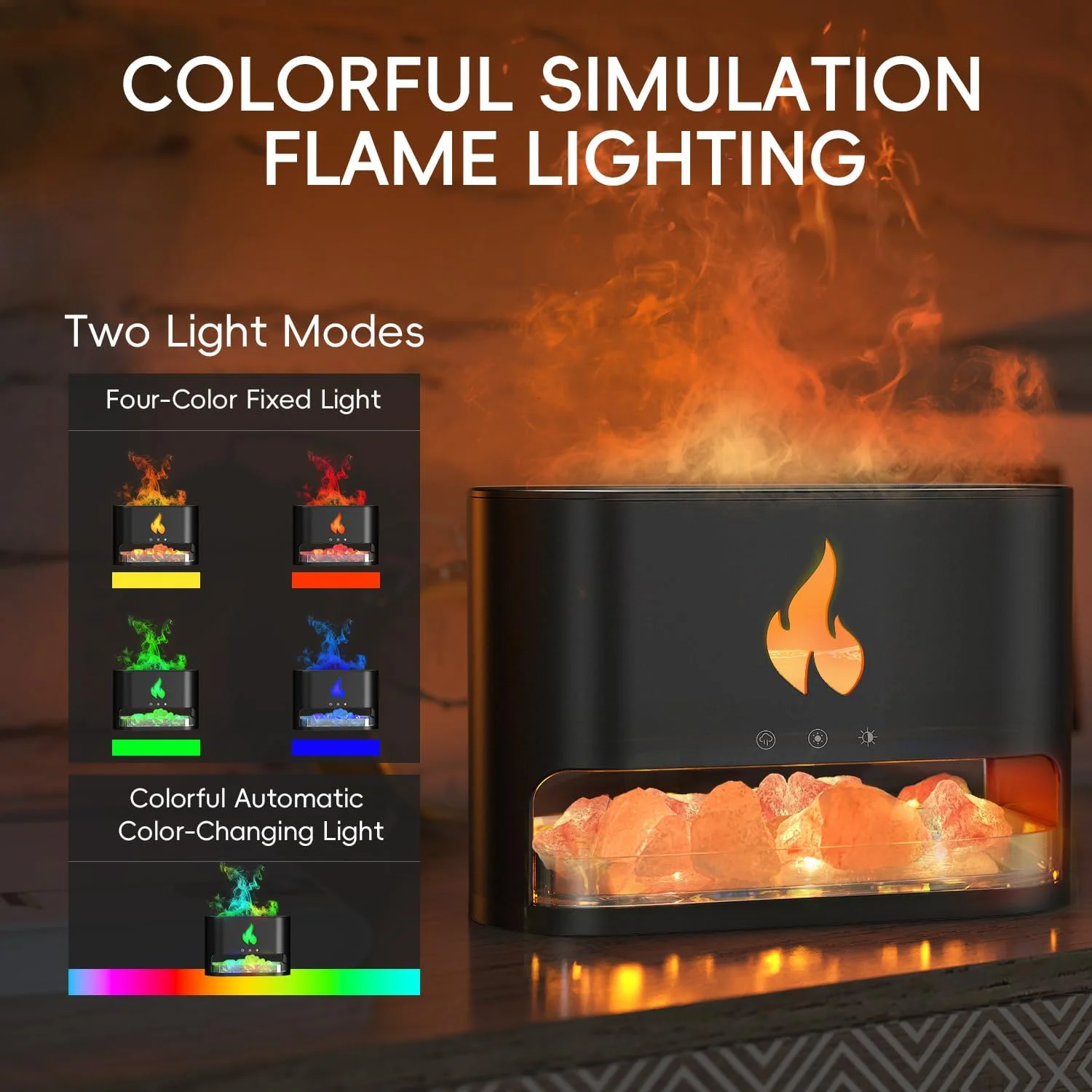 Home 7 Color LED Electric Ultrasonic Aroma Essential Oil Diffuser Flame Air Humidifier With Salt Stone Mist Sprayer 250ml