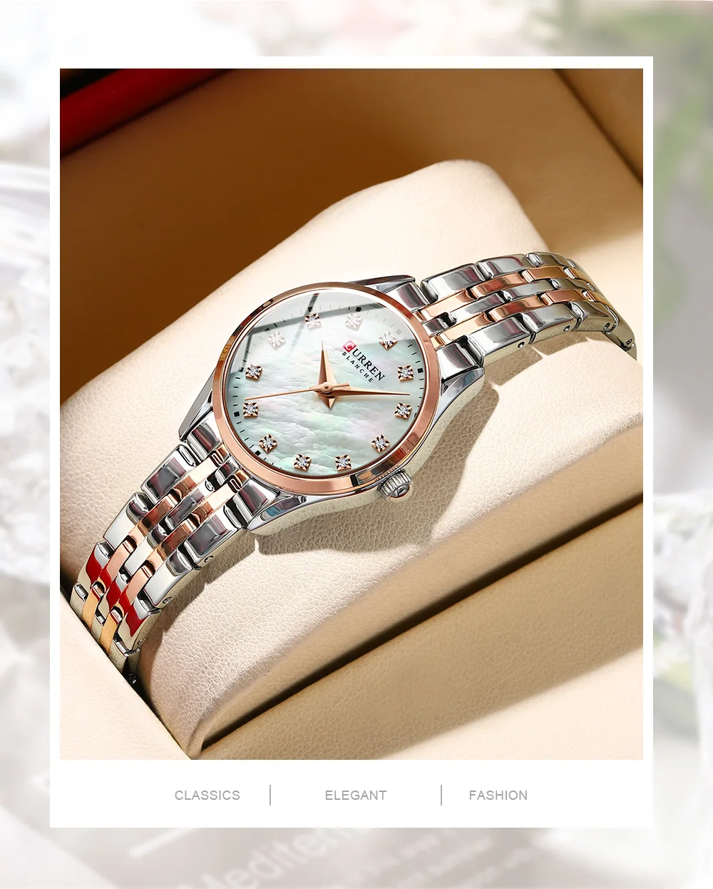 Curren 9111 Luxury Casual Fashion Simple Diamonds Design Ladies Luminous Watch Stainless Steel Band Waterproof Watches for Women